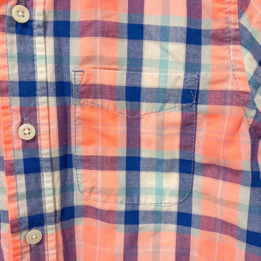 The Children's Place Kids‎ Orange and Blue Plaid Button-Down Shirt Boys Size 7/8